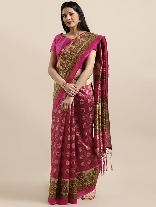 floral woven saree with blouse - 16670857 - Very Small Image - 1