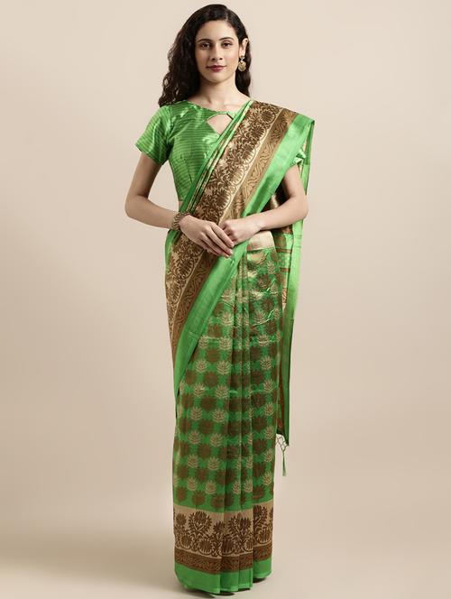 floral woven saree with blouse - 16670858 - Very Small Image - 1