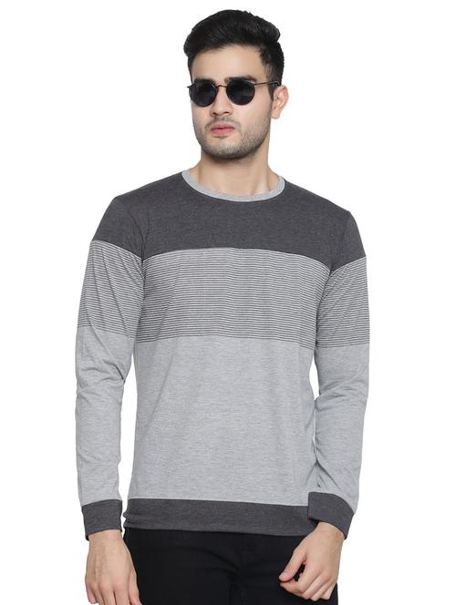 grey color block striped t-shirt - 16671215 - Very Small Image - 1