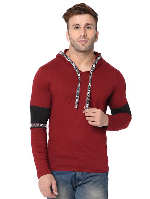 maroon solid taped t-shirt - 16671251 - Very Small Image - 1