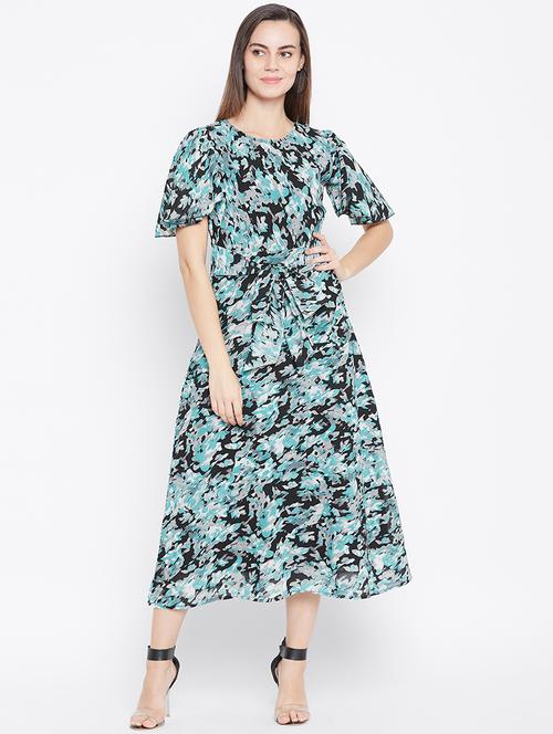 tie knot floral a-line dress - 16672064 - Very Small Image - 1