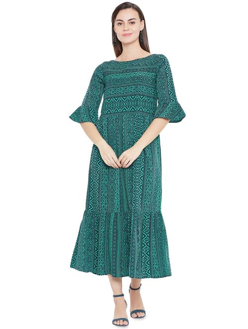 boat neck bell sleeved gathered dress - 16672069 - Very Small Image - 1