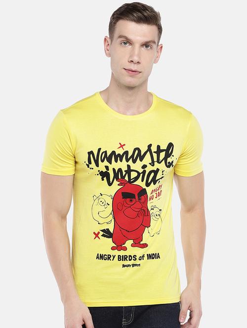 yellow typographic front print t-shirt - 16672178 - Very Small Image - 1