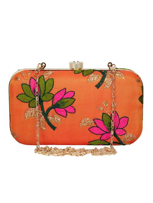 orange faux silk box clutch - 16672779 - Very Small Image - 1