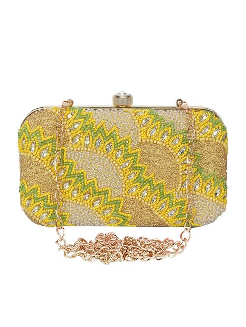 yellow faux silk box clutch - 16672782 - Very Small Image - 1