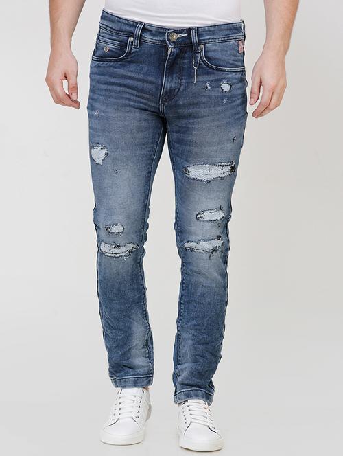blue heavy washed distressed denim jeans - 16672923 - Very Small Image - 1