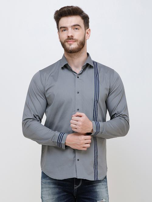 grey striped casual shirt - 16672967 - Very Small Image - 1