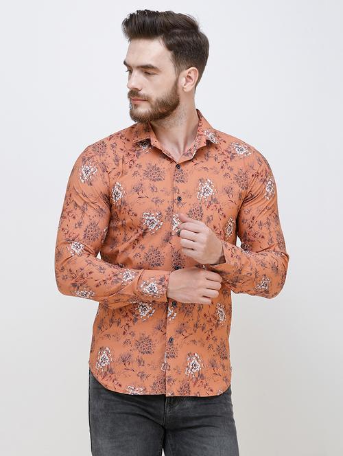 orange floral printed casual shirt - 16672981 - Very Small Image - 1