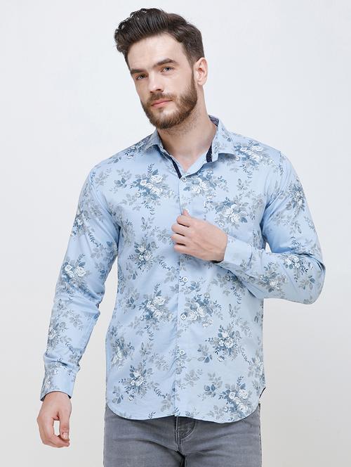 light blue floral printed casual shirt - 16672992 - Very Small Image - 1