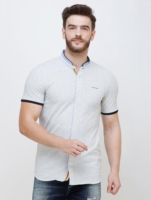 grey solid casual shirt - 16673004 - Very Small Image - 1