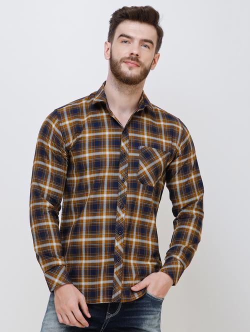 yellow checkered casual shirt - 16673018 - Very Small Image - 1