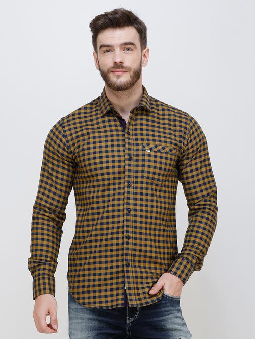 yellow checkered casual shirt - 16673032 - Very Small Image - 1