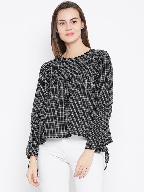 side tie up sleeved window grid top - 16673570 - Very Small Image - 1