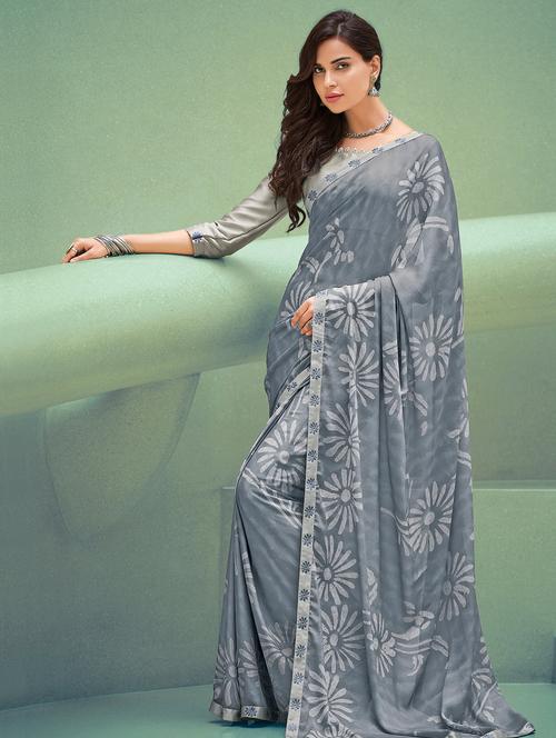 floral printed saree with blouse - 16673700 - Very Small Image - 1