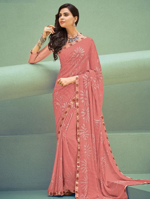 floral printed saree with blouse - 16673702 - Very Small Image - 1