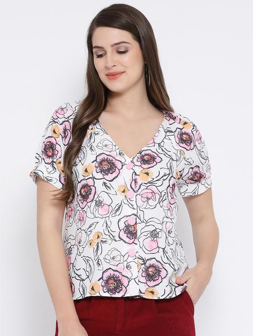 v neck button detail floral top - 16673788 - Very Small Image - 1