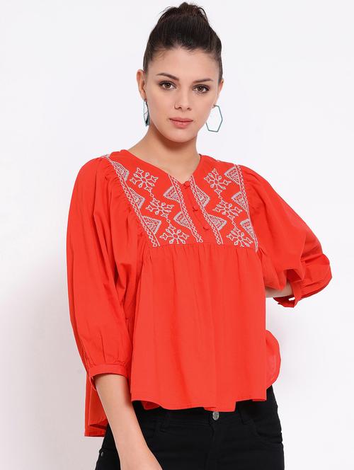 v neck embroidered top - 16673791 - Very Small Image - 1