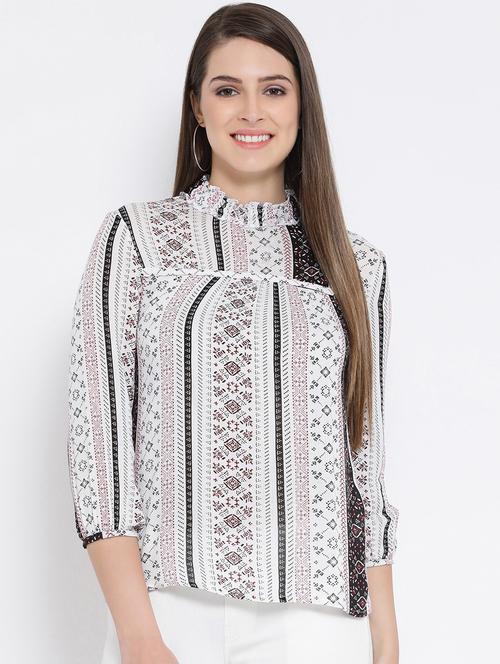 mock neck frill detail floral top - 16673802 - Very Small Image - 1