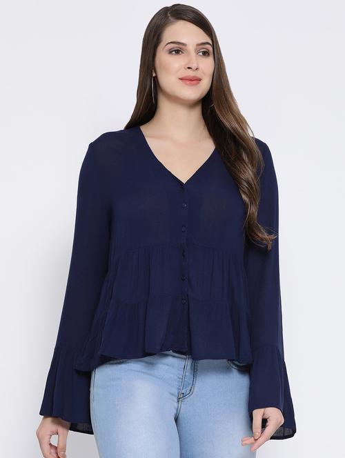 v neck bell sleeved top - 16673811 - Very Small Image - 1