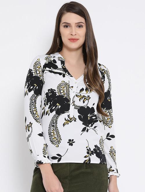 mandarin neck frill detail paisley top - 16673819 - Very Small Image - 1