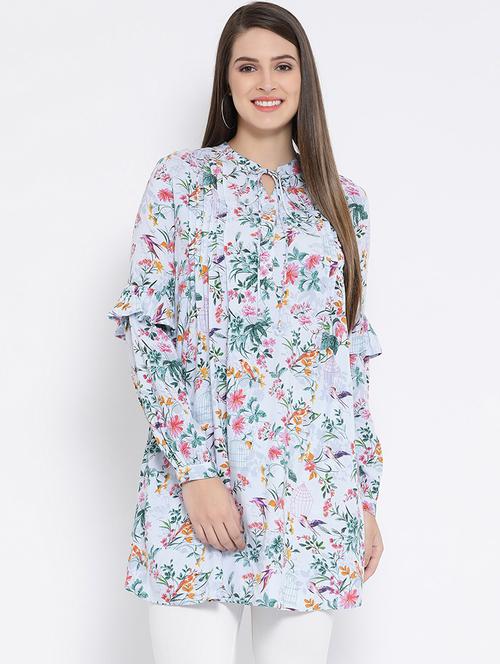 tie knot ruffle detail floral tunic - 16673830 - Very Small Image - 1