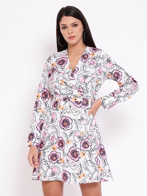 overlap neck floral a-line dress - 16673876 - Very Small Image - 1