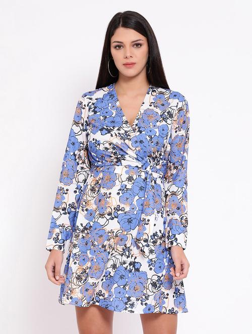 overlap neck floral a-line dress - 16673877 - Very Small Image - 1
