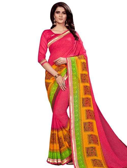 ethnic printed saree with blouse - 16674914 - Very Small Image - 1