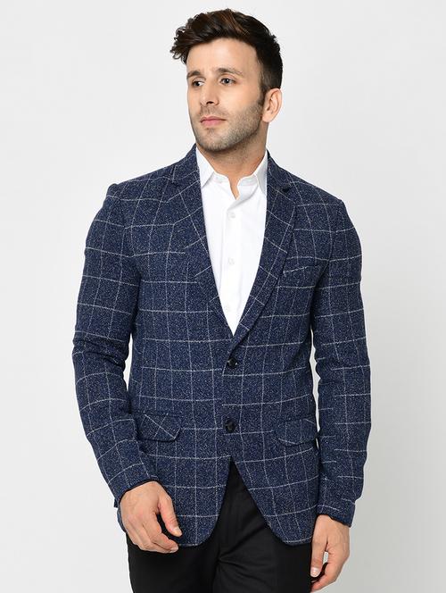 blue checkered single breasted casual blazer - 16675082 - Very Small Image - 1