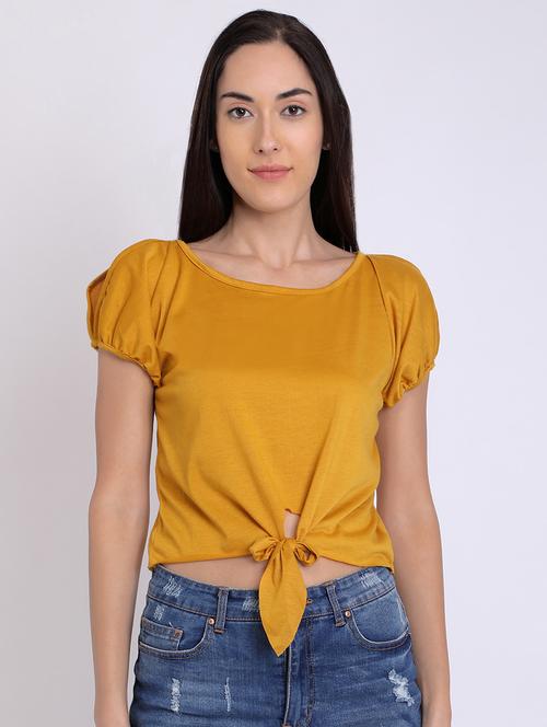 round neck knotted hem crop top - 16675217 - Very Small Image - 1