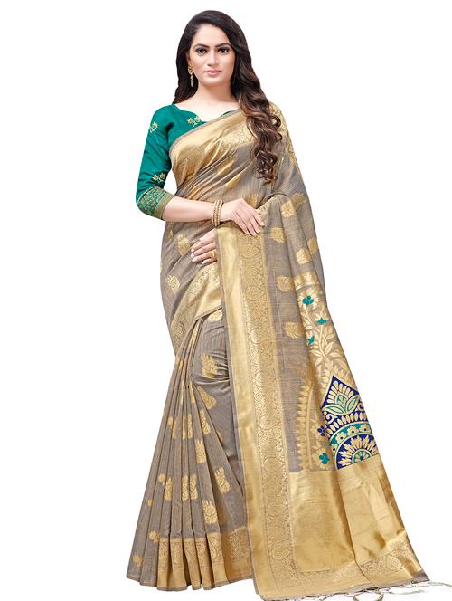 zari work woven saree with blouse - 16675302 - Very Small Image - 1