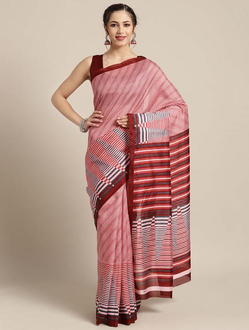 stripe printed saree with blouse - 16675310 - Very Small Image - 1