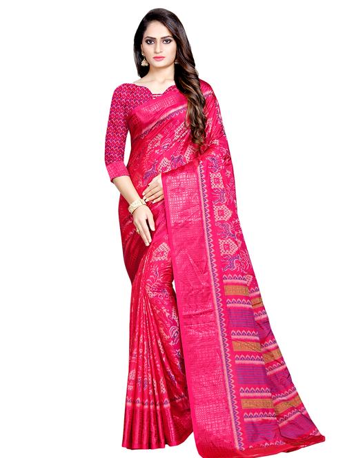 ikat printed bordered saree with blouse - 16675325 - Very Small Image - 1