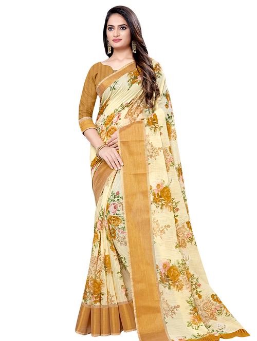 floral print bordered saree with blouse - 16675362 - Very Small Image - 1