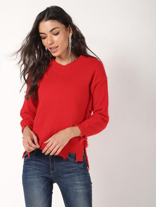 drop shoulder frayed detail pullover - 16675666 - Very Small Image - 1