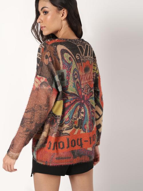 curved hem long sleeved wool blend pullover - 16675671 - Very Small Image - 1