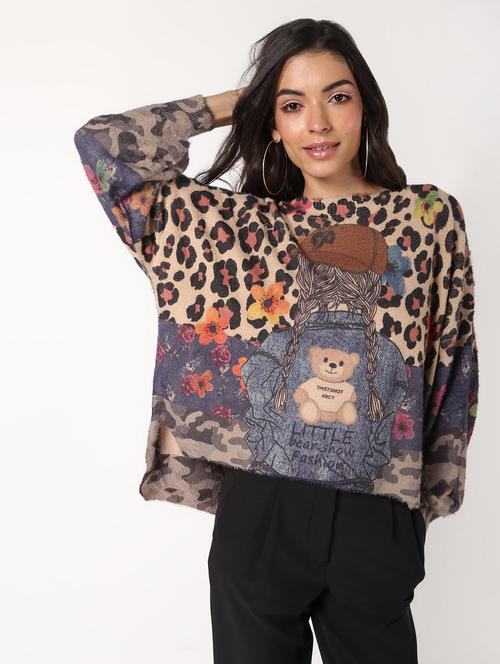 animal print high low wool blend pullover - 16675675 - Very Small Image - 1