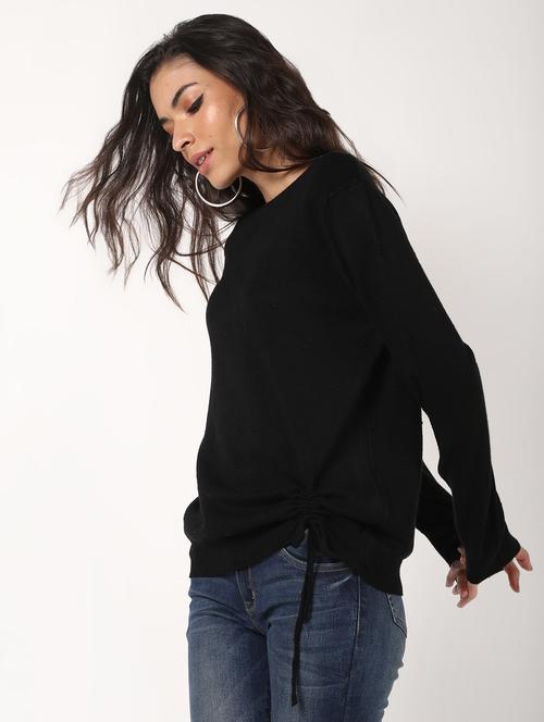 tie knot ruched long sleeved wool blend pullover - 16675681 - Very Small Image - 1
