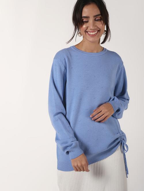 tie knot ruched long sleeved wool blend pullover - 16675683 - Very Small Image - 1