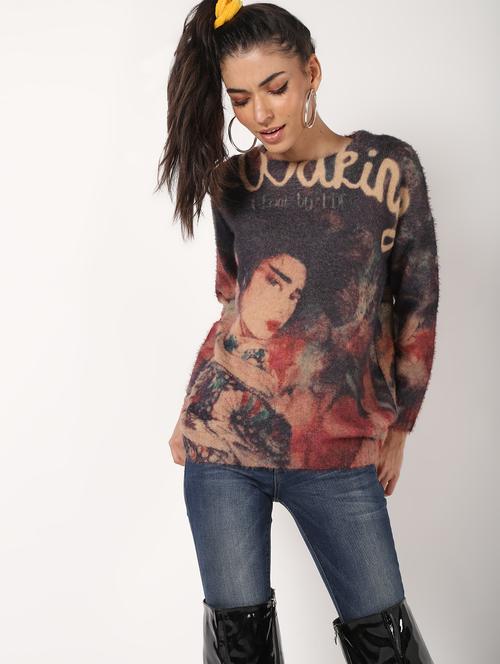 crew neck high low wool blend pullover - 16675689 - Very Small Image - 1