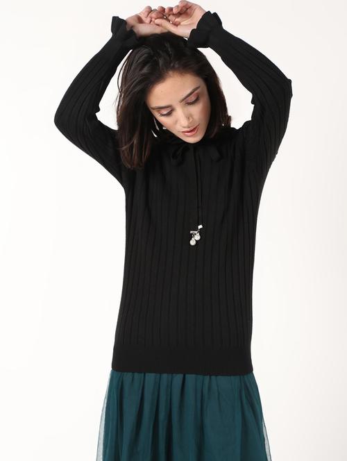 tie knot frill trim wool blend pullover - 16675693 - Very Small Image - 1