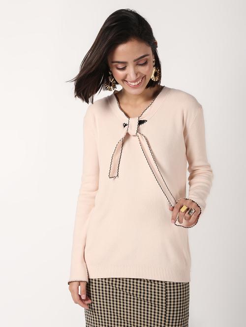 tie knot long sleeved wool blend pullover - 16675695 - Very Small Image - 1
