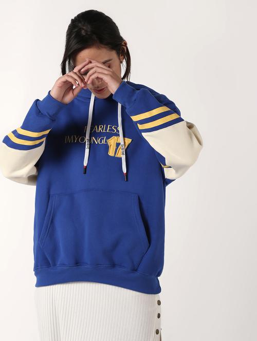 drop shoulder color block hooded fleece pullover - 16675724 - Very Small Image - 1