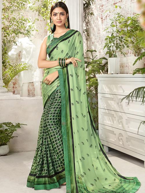 half & half printed saree with blouse - 16675753 - Very Small Image - 1
