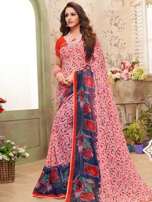 floral printed saree with blouse - 16675756 - Very Small Image - 1