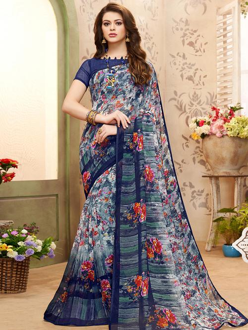 floral printed saree with blouse - 16675762 - Very Small Image - 1