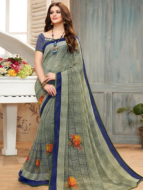floral printed saree with blouse - 16675767 - Very Small Image - 1