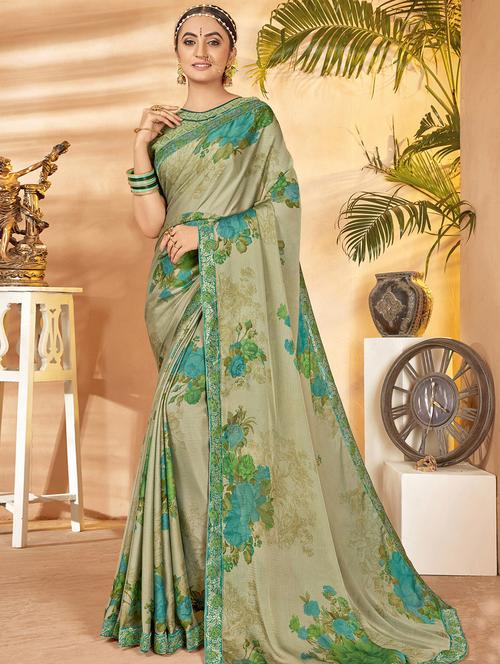 floral printed saree with blouse - 16675774 - Very Small Image - 1