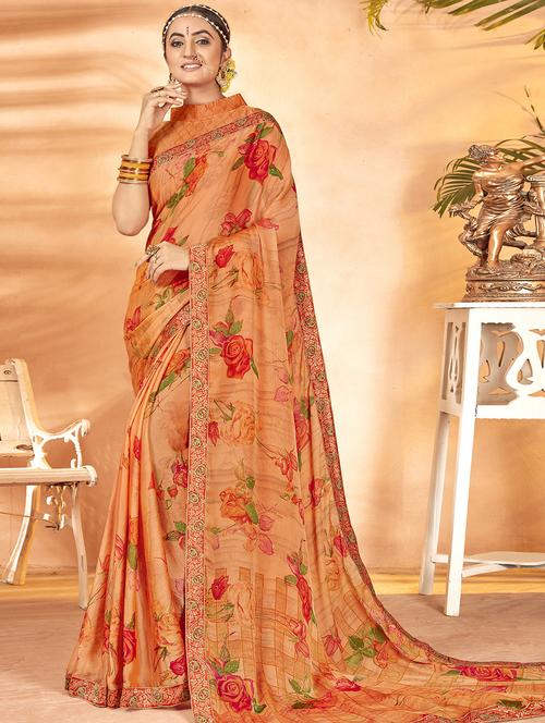 floral printed saree with blouse - 16675775 - Very Small Image - 1