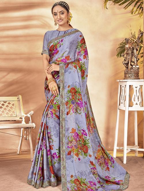 floral printed saree with blouse - 16675776 - Very Small Image - 1